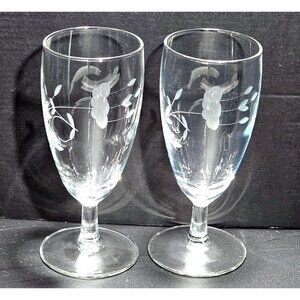 2 Princess House Heritage Juice Glasses 5" crystal etched 4oz vtg floral stemwar